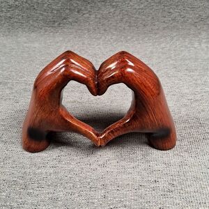 Hand Carved Wooden Heart Hands Sculpture Hand Sign Love Home Decor Figurine